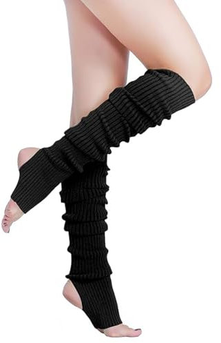 LunarCharm Beinwärmer für Damen – Beinwärmer im 80er-Jahre-Stil, stulpen damen, gerippte Strick-Langsocken für Partys und Sport trendige Accessoires für Yoga, Schwarz