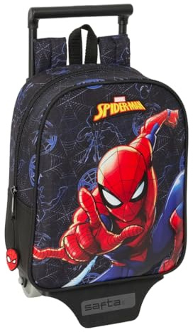 Safta SPIDERMAN ATTACK - Zaino asilo con carrello, ideale per bambini di diverse età, comodo e versatile, qualità e resistenza, 22 x 10 x 27 cm, Nero, M, Casual