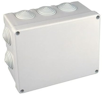 Scatola di giunzione di superficie da 230 x 180 x 85 mm, perfetta per installazioni elettriche e connessioni sicure in diversi ambienti.