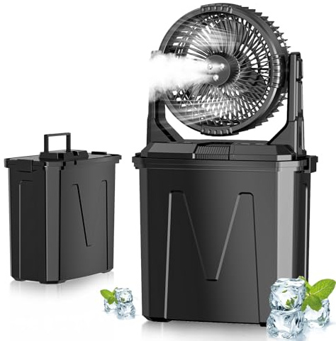 GHORA Ventilatore Nebulizzatore Portatile Vaporizzatore Acqua Rinfrescatore d'Aria, Serbatoio 9 Litri, Batteria 20000 mAh, Telecomando, 4 Velocità, 4 Modalità Nebulizzazione, Luci LED RGB