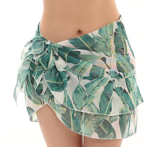 Pareo Femme Plage, Short Jupe de Plage Beach Wear Double Layer Ruffles Bikini Sarong Wrap Pour Voyage Natation Vacances D'Été Piscine de Plage ﻿ (Vert)