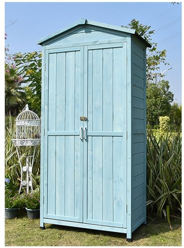 saditesdk Potting Bench, 71.2in Tall Outdoor Storage Shed, Vertical Garden Storage Box, with Waterproof Roof & Feet, Weather Resistance Backyard Organizer for Bike, Garbage Ca,Blue 181x90.5x55cm