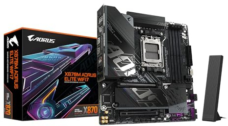 GIGABYTE X870M AORUS ELITE WIFI7 Motherboard - Supports AMD Ryzen 9000 CPUs, 14+2+2 Phases Digital VRM, up to 8200Hz DDR5 (OC), 1xPCIe 5.0 + 1xPCIe 4.0, Wi-Fi 7, 2.5 GbE LAN, USB 4