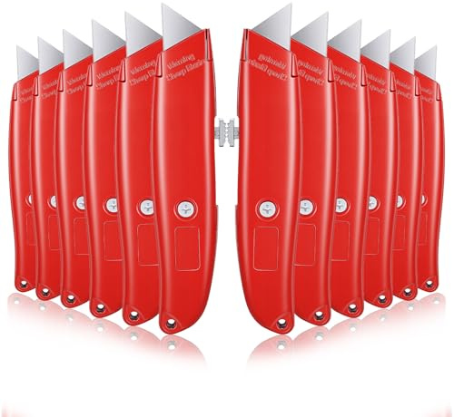 12pcs Utility Knife Retractable Box Cutter Bulk,Heavy Duty Aluminum Boxcutter Package Opener Cutter Blade for Cardboard Plastics Cartons DIY Home Warehouse Office(Red)