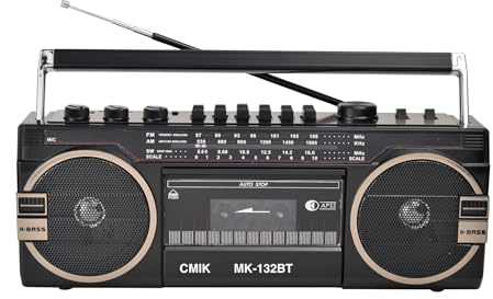 Lettore CD portatile Boombox, registratore a cassette retrò Bluetooth con altoparlante radio AM/FM, stile classico anni '80, per riunioni di famiglia e viaggi