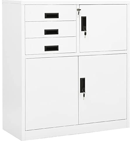 Iiaky Armario de Taquilla Armario de Oficina Armario metálico Armario de Garaje de Oficina con cajones, para Oficina, Garaje-Blanco-90 x 40 x 102 cm/Tipo 2
