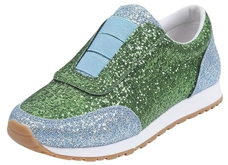Slip On Sneakers dam glitter – sportskor hall dam 40 linneskor lätta bekväma fritidsskor eleganta halkfria tygskor festliga segelskor 80-talet 90-talet festskor