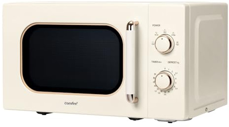 COMFEE ' CMO-M202NC(CM) Microonde Vintage Retro Elegante Con 5 Livelli Di Potenza, 700 W, 20 L, Timer Regolabile 0-35 Min, Controlli Singoli, Illuminazione Interna, Crema Albicocca