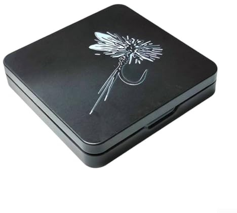 Caja organizada de cebo de pesca con mosca para señuelos y anzuelos, diseño de metal ligero para un fácil transporte (negro)