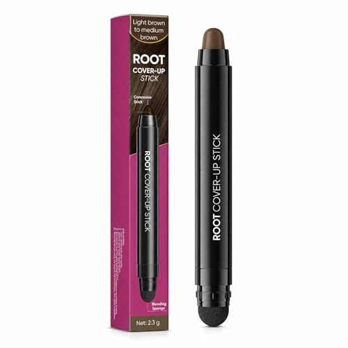 Medium Brown Hair Root Cover Stick, Waterproof Grey Coverage Touch-Up Pen | Dual-ended design with concealer tip and sponge, for hairline blending, daily touch-ups, work, travel and events