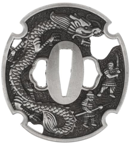 ibasenice -Tsuba für : Metall-Handschutz passend für Tanto oder Wakizashi – Japanischer Handschutz für Shinai-Training, Präsentation oder Reparatur, passend für 2,6 x 0,7 cm große Löcher