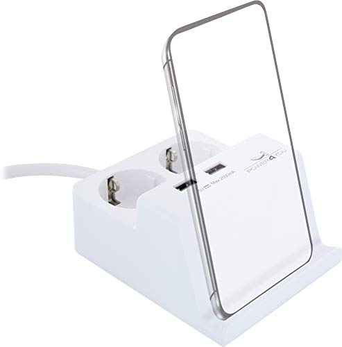 SCHWAIGER STKL2214 Tischstedkdosenleiste Mehrfachsteckdosen klembar 2X Schuko 1x USB-C 1x USB-A Tischbefestigung schwarz IP20 1,4m (Tischsteckdose mit Handyhalter)