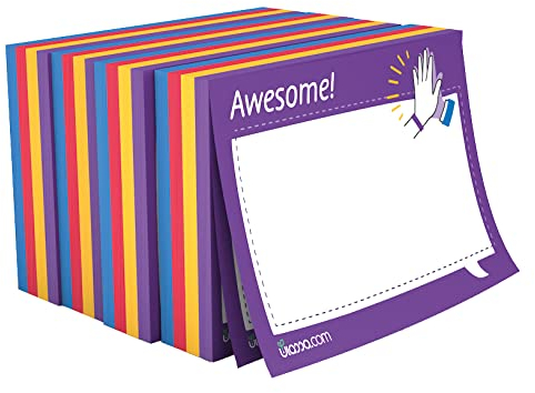 Ulassa Kudos Haftnotizen mit Motiv - ENGLISH - 400 Sticky Notes (8x50 Blatt) Klebezettel mit Text Awesome - Great Job - Thank You - Very Happy - steigert die Wertschätzung & Motivation