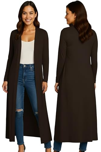 Re Tech UK Ladies Womens Maxi Plus Size Long Cardigans for Women UK Collared Top Long Full Sleeve Floaty Women's Cardigans Coatigans Sizes 8-26 (Dark Chocolate Brown - ML)