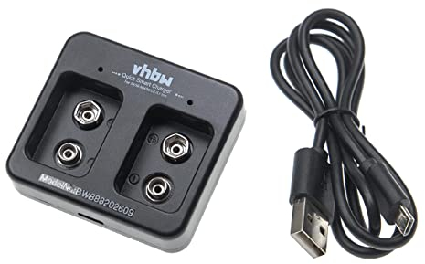 vhbw 2-Fach Akku-Ladegerät für NI-Cd, NiMH, Li-Ion-Akkuzellen, Haushaltsbatterien (9V Block Akkus) - Micro-USB-Ladegerät