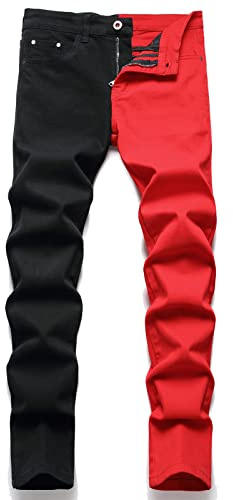 AITITIA Men's Ripped Regular Fit Jeans, 7272 Black Red, 38