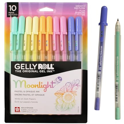 SAKURA Gelly Roll Moonlight 10 Pastel & Opaque Gel Pens - Bold Point Ink Pen for Journaling, Art, or Drawing - Assorted Pastel Ink - Bold Line - 10 Pack