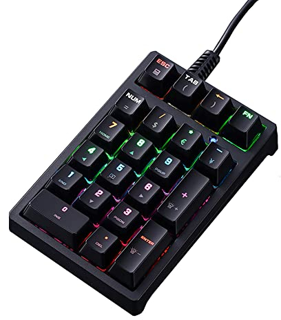 HMHAMA Tastiera numerica meccanica USB Mini Wired 21 tasti blu interruttore numerico tastiera retroilluminata layout esteso