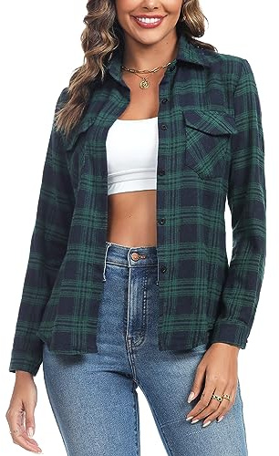 Irevial Camicetta Donna Camicia a Quadri Cotone Elegante Blusa Maniche Lunghe Casual Boyfriend Camicie Flanella Shirt