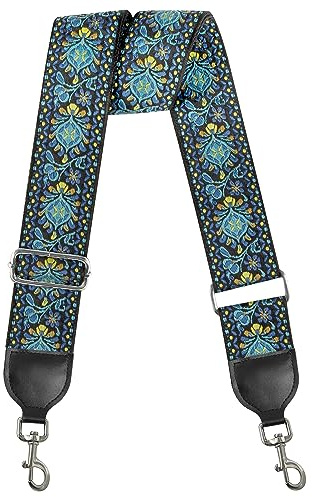 BestSounds Bag Strap Crossbody Handbag Straps, Jacquard Embroidered 2 Wide Soft Cotton & Leather Ends Replacement Straps