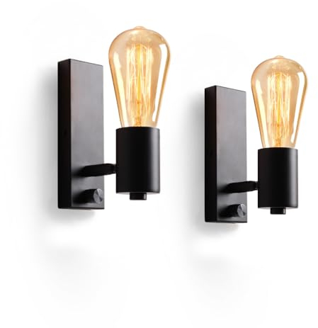Lampop 2 Aplique Pared Interior, Lampe Murale Dimmable avec Interrupteur, Lampara Pared Noire pour Restaurant, Salon, E27, Ampoules Non Incluses