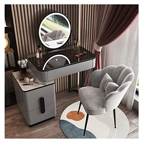 Juego de tocador de cristal, tocador, maquillaje, moderno, simple, avanzado, de madera, tocador, dormitorio, tocador, espejo inteligente, taburete de maquillaje, tocador, escritorio para mujeres/niña