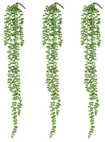 HARSOML 3PCS Artificial Succulents Hanging Plants,27.5 Inch Fake String of Pearls Greenery Plants 5 Branches for Fall Home Garden Office Party Balcony Wall Indoor Outdoor Autumn Decoration