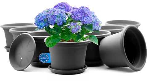 BigDean 8 Stück Blumentopf mit Untersetzer rund ø 30 cm Anthrazit – wetterfester Pflanzkübel Made in Europe