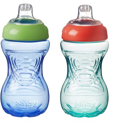 Nuby Easy Grip – Tasse à Bec pour Enfants | Anti-Déversement | Prise en Main Facile | Sans BPA | Bleu & Vert | 300ml | 6+ Mois | 2 Pack