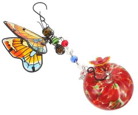 Milisten Hängender -futterspender Mit Windspiel Dekorative Futterstation Für Vögel Wetterfestes Design Für Garten Und Terrasse Inklusive Geometrischem Glasball Und Schmetterlingsmotiv