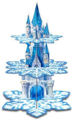 Fuwraixis Alzata per torta Frozen a 3 piani,Alzata per torta in cartone serie fiocco di neve,Decorazioni per cupcake,Decorazione per la festa di compleanno delle ragazze