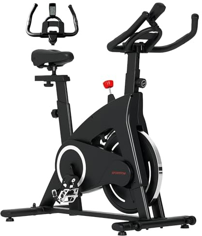 SPORTNOW Bicicleta Estática Bici Estática con Volante de Inercia 15 kg Pantalla LED Pulsómetro Manillar Asiento Ajustable y Ruedas Carga 120 kg para Casa Gimnasio Negro