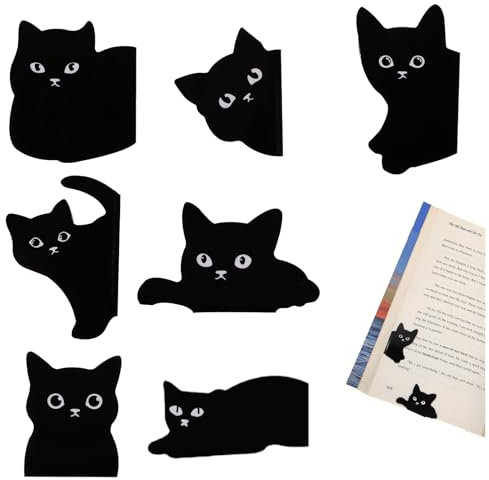Oruola 7 stycken magnetiska bokmärken, svarta söta kattbokmärken, bokmärken katt för lärare, studenter, bokälskare, män och kvinnor, barn, bokmärksgåva för kattälskare
