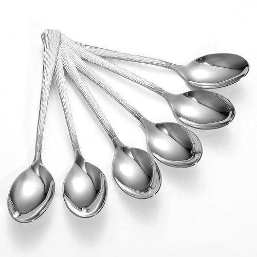 6 Pcs Tablespoons, 18 cm Stainless Steel Desert Spoons, Easy-Clean Dessert Spoons Teaspoon for Celebrations, Family Dinners, Hotel, Restaurants, Coffee - Dishwasher Safe (Silver)