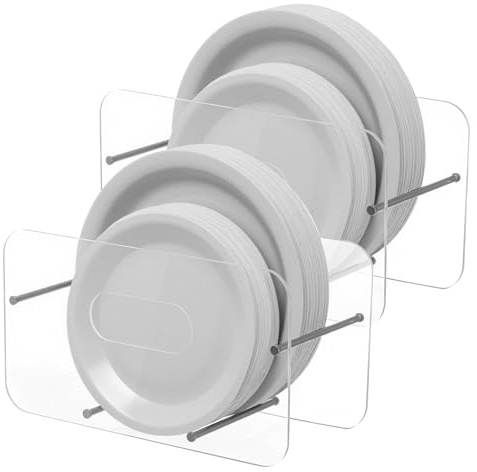 Ziliny 2 Pcs Acrylic Paper Plate Holders Space-Saving 7-12 Inch Disposable Plates Storage Organizer Round/Square Plastic, Foam & Paper Plate Dispenser for Cabinet, Countertop, RV or Outdoor Use