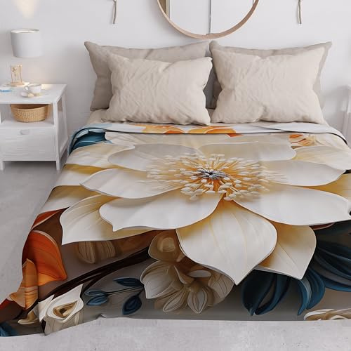 PETTI Artigiani Italiani - Spring Summer Double Bedspread Light Blanket Double Bed Linen Bedspread Floral 05-10 100% Made in Italy