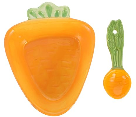 Mobestech 1 Juego Tazón de Cerámica con Diseño de Rábano y Cuchara Set para Ensaladas y Postres para Reuniones Familiares y Decoración de Mesa