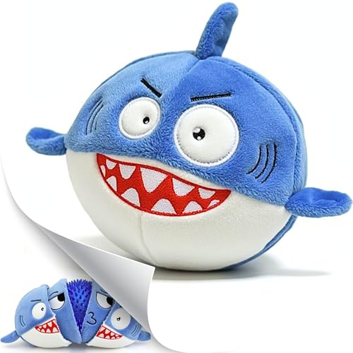 Dog Toy for Aggressive Chewers, Tough Squeaky Chew Ball, Large Breeds Gift | Super Strong, Durable Soft Plush Shark, No Stuffing Inside; Interactive for Puppies, Medium & Big Pets in a Birthday Gift Box