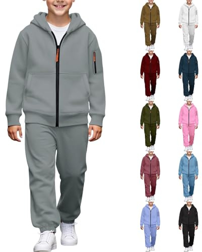 Ensemble de survêtement en polaire à capuche 2 pièces pour filles et garçons - Haut et pantalon de jogging complet avec zip - Ensemble de vêtements de sport décontractés pour enfants, blanc, 14-15 ans