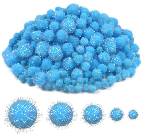TOAOB 400 Piezas Pompones para Manualidades de Azules Iridiscentes 10 a 30 mm Pompones de Peluche Esponjoso para Creativas Decoración Guirnaldas y Borlas