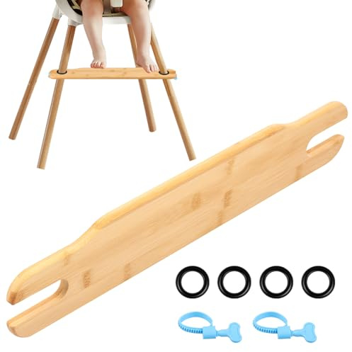 Halkfri barnstol fotstöd bambu kompatibel med Antilop (1 styck) | Naturlig slät gratfri, höjdjusterbar, ergonomisk, med gummiringar, barnstolstillbehör för IKEA Antilop barnstol