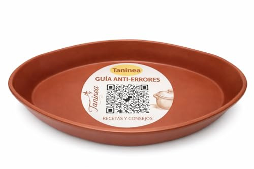 Bandeja de Barro Grande para Horno 57 cm – Fuente Ovalada Refractaria para Cochinillo, Cordero, Pescado y Asados Familiares – Bandeja Esmaltado Artesanal- Guía QR Cuidados y Recetas (Extra Grande)
