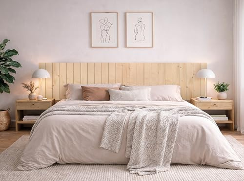 DHOME Cabecero de Madera Natural de Pino Estilo Palet Vertical Cama Palets Herrajes incluidos (220cm Dual)