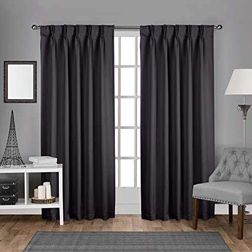 EXCLUSIVE HOME Sateen Twill Woven Room Darkening Blackout Pinch Pleat/Hidden Tab Top Curtain Panel Pair, 84 Length, Charcoal