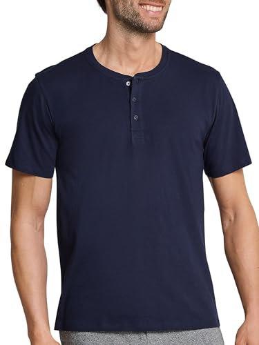 Schiesser Herren Schlafshirt Kurzarm Mit Knopfleiste - Mix + Relax Schlafanzugoberteil, Dunkelblau_163831, 48 EU