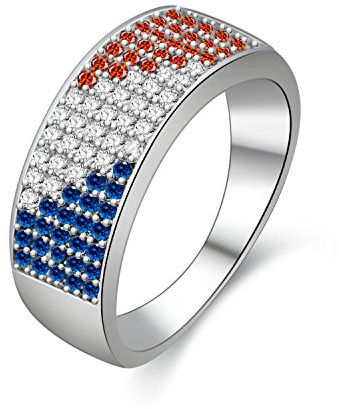 Uloveido Équipes de Coupe du Monde Anneaux de Bande de Couleur de Drapeau français avec Anneaux de zircone cubique Rouge/Blanc/Bleu Taille 51,9 54,4 57 59,5 pour Hommes/Femmes Y386