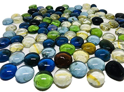 TSY TOOL 3 Lb (Approx 300 Count) 3 Bags Mixed Color Glass Gems Pebbles Stones Flat Marbles for Vase Accents and Crafting