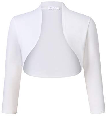 Clearlove Damen Bolero Elegant Strickjacke Kurz 3/4 Ärmel Schulterjacke,Weiß-upgrade,S