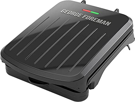 George Foreman Compact 2-Serving Electric Indoor Grill and Panini Press for 1–2 People, Classic Plates, Black