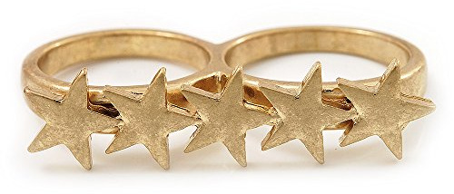 Avalaya Anillo de doble dedo de cinco estrellas, tono dorado, talla 7 y 8, talla única, Sin tipo de metal, Sin piedras preciosas